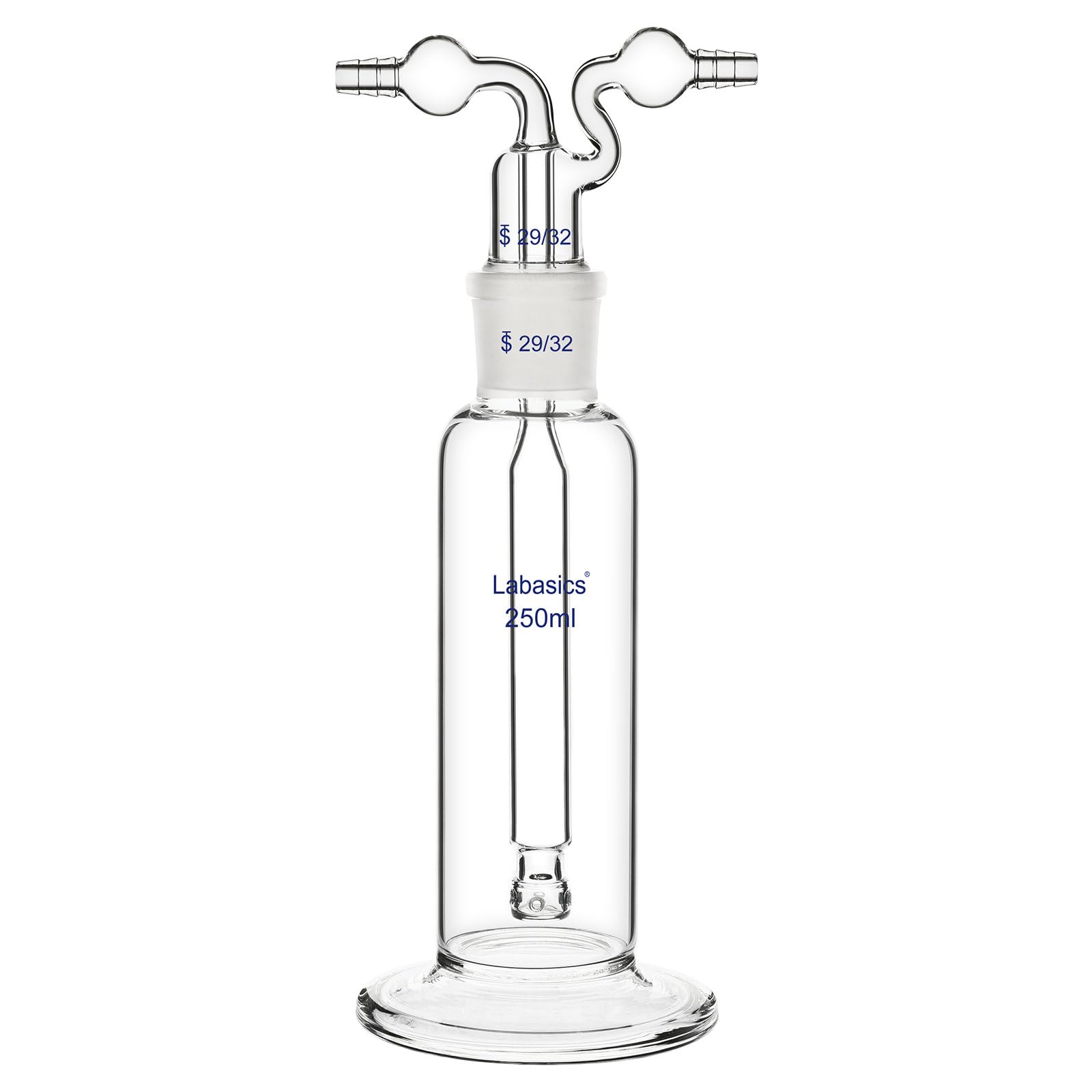 Labasics Clear Drechsel Gas Washing Bottle, 250 Ml Borosilicate Glass Gas Bubbler With 29/32 Joint, Porous Spherical Gas Washing Bottle For Laboratory, Durable And Heat Resistant Glass For Gas Purification
