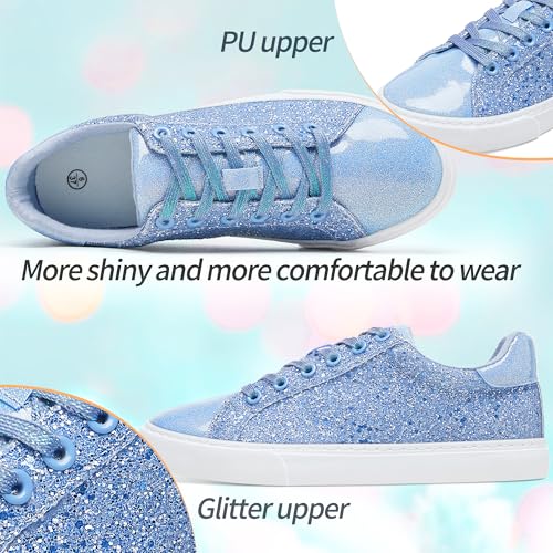 Image of AISFAES Glitter Sparkly Low Top Sequins Lace Up Tennis Shoes Comfort Bling Fashion Shiny Walking Shoes