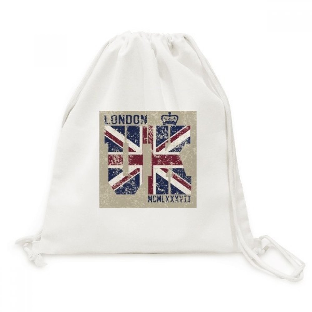 BestchongDIYthinker London King UK the Union Jack Flag Backpack Canvas Drawstring Reusable Mesh Shopping Bag