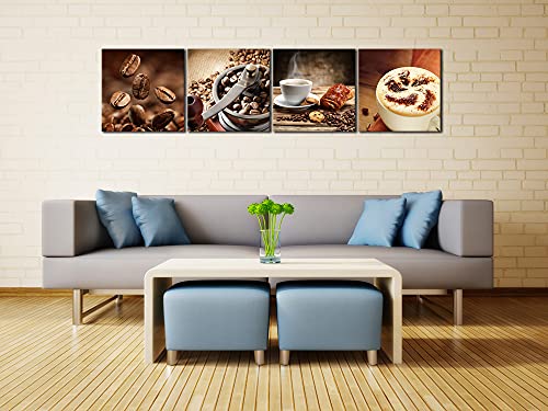 Wieco Art Warm Coffee Giclee Canvas Prints Wall Art Brown Bean Cup Pictures Paintings For Dining Room Kitchen Bar Home Decorations 4 Piece Large Modern Stretched And Framed Contemporary Food Artwork #TOP3