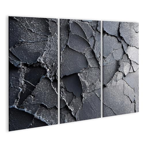Tableau sur toile moderne pour salon déco murale triptyque effet plâtre au charbon