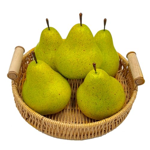 WJboand 6PCS Fake Brown Pear Artificial Lifelike Fake Fruits Decorative for Kitchen Party Home Ornament House Table Faux Fruit Centerpieces Sketch Photography Prop (Green)