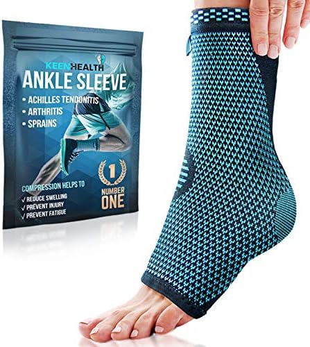 Keenhealth Ankle Compression Sleeve (pair) - Ankle Support for Men and Women - Recovery from Achilles Tendonitis, Sprains and Arthritis - Achilles Tendon Support for Tennis, Running and Volleyball