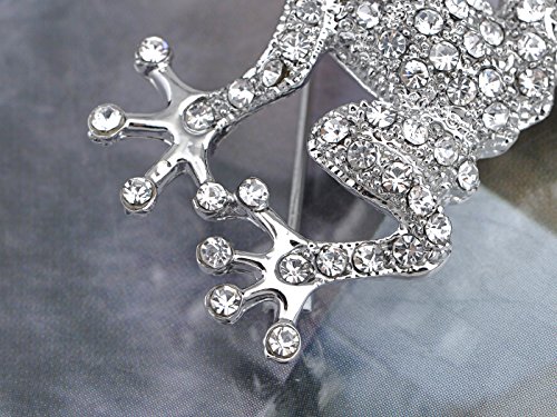 Image of Alilang Silvery Tone Clear Crystal Colored Rhinestones Frog Toad Brooch Pin