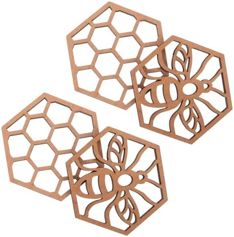 NUOBESTY Petek şeklinde ahşap altlık ve arı kolye ucu 4 adet el yapımı doğal ahşap ev ve bahçe dekorasyonu için - Görsel 1