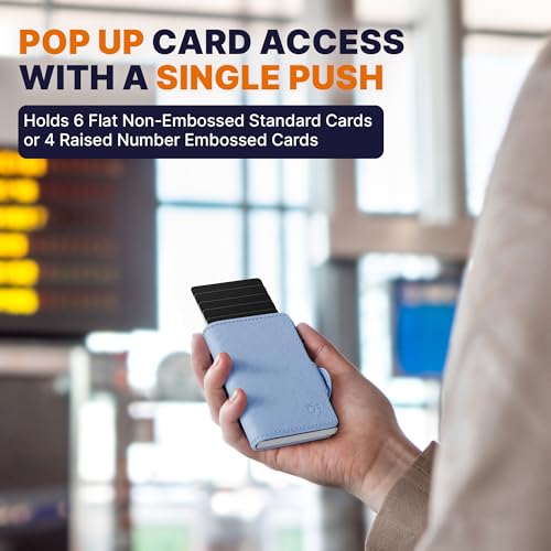 Image of Conceal Plus Small RFID Pop Up Wallet for Women | Slim Minimalist Metal Card Holder 4-6 Card Capacity | Compact Travel Wallet with RFID Blocking Security | Saffiano Sky Blue