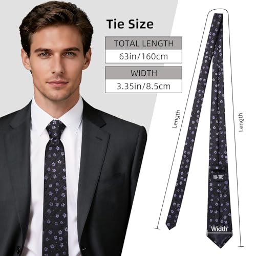 Image of Hi-Tie 63 inches Striped Paisley Extra Long Ties for Men Silk Necktie with Lapel Pin Tie Clip Big and Tall Men Formal Wedding