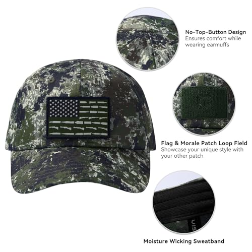 Image of Tactical Hat with Flag Patch Camo Military Army Hats Adjustable Trucker Baseball Cap Soft Top for Shooting
