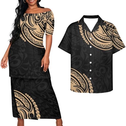Samoa Couple Outfit Puletasi Samoa Dress Polynesian Shirts for Me...