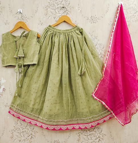 Image of Kids Traditional Lehenga Choli Set with Embroidered Pink Choli & Dupatta