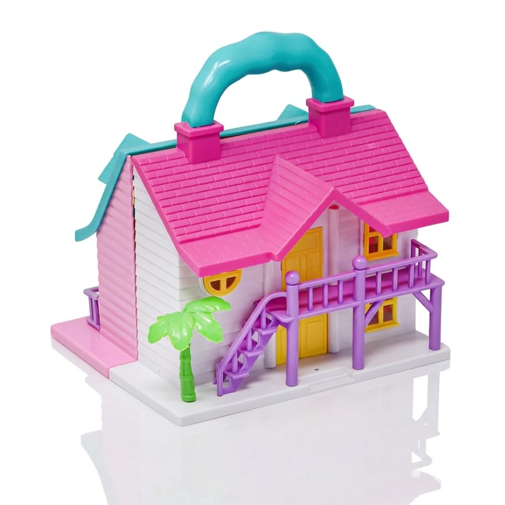 Dream Home Doll House Set of 2 | Open & Close Play Houses with Doll Couple, Table Chair Sofa Bed & Outdoor Fence | Educational Pretend Play Toy for Kids 3+ | Best Gift for Daughter-image-29