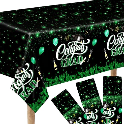 Image of KatchOn, Green and Black Graduation Tablecloths - XtraLarge 108x54 Inch, Pack of 3 | Green and Black Graduation Decorations 2026 | Graduation Tablecloth 2026, Graduation Table Decorations