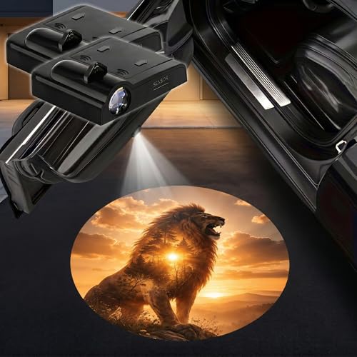 2PCS Lion Car Door Lights Projector, Magnetic Logo Projector Door Lights, Wireless LED Welcome...