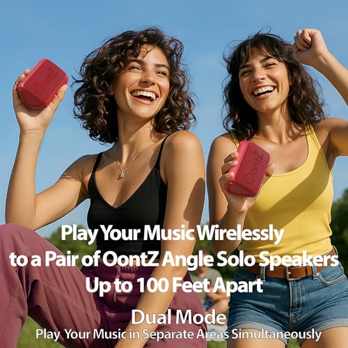 Image of OontZ Angle Solo Compact Bluetooth Speaker, 14-Hour Playtime, Red | Compact 5W Bluetooth speaker with clear sound, 100-ft range, IPX5, mic, AUX Input and USB-C Charging Cable.