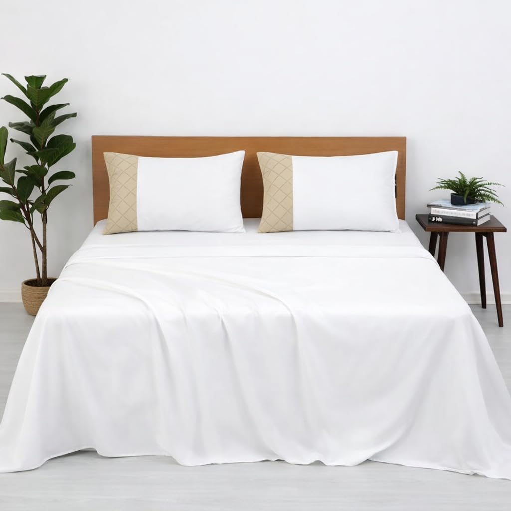 Blue Strip Polycotton Bedsheet, Double 90x100 (Gold & White)