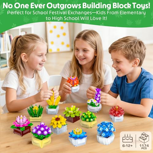 QiqoPoyee 12 Pack Party Favors Succulents Botanical Flowers Building Set - image 4