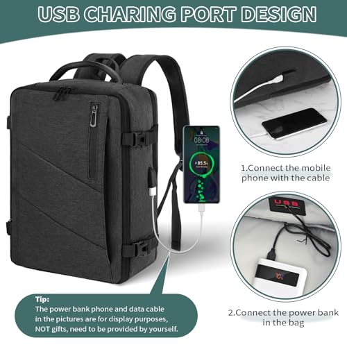 VOESLD Rucksack Herren Damen 55x40x20, Handgepäck Rucksack Dunkelgrau Laptop Wasserdicht, Reiserucksack. 44L