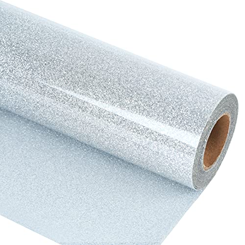 Image of guangyintong Glitter Silver Heat Transfer Vinyl HTV Rolls, 12 inch x 8ft Iron on Vinyl for T-Shirts, HTV Vinyl for All Cutter Machines Easy to Cut & Weed for Heat Vinyl Design