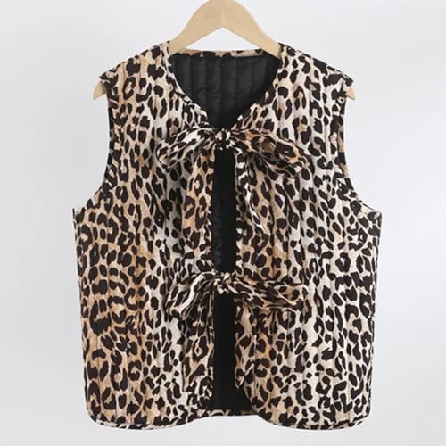 Puffer Quilted Vest Women Fall Leopard Floral Tie Front Y2k Sleeveless Waistcoat Coquette Cottagecore Clothes3