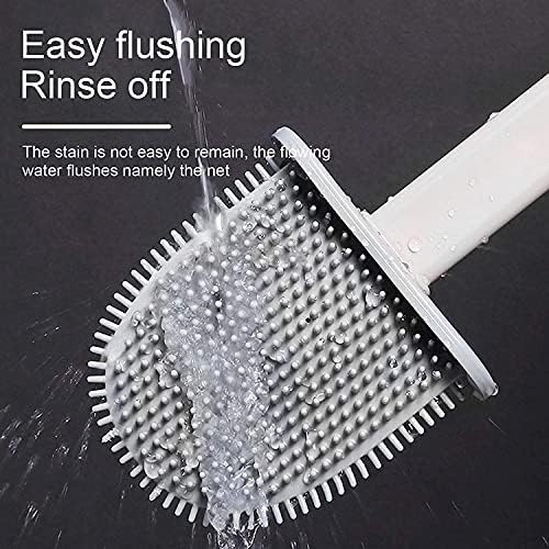 2 Pack Silicone Toilet Brush With Holder, Flexible Toilet Bowl Cleaner Scrubber Set for Deep Toilet Gap Cleaning, with Non-slip Handle & Soft Brushes Bristles & Quick-Drying Holder & Hook ( White )