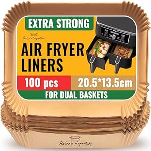 Air Fryer Liners 100pcs, Non-Stick Ninja Air Fryer Liners Disposable Compatible with Ninja Dual, AF300UK, AF400UK, Air Fryer Accessories for Tower, Salter & Other Dual Zone Fryers