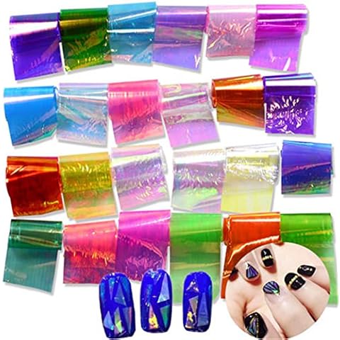 Artlalic 20 Sheets 3D Holographic Broken Glass Foils Finger Nail Art Mirror Stickers for Nails Glitter Stencil Decal DIY Manicure Cover