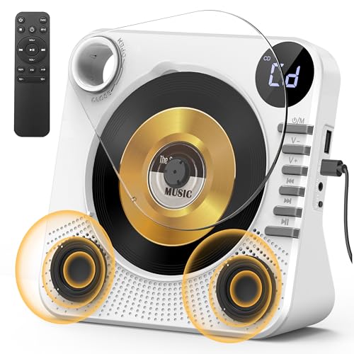 Greadio CD Player Tragbar mit Bluetooth 5.1, Kinder CD Spieler mit Lautsprecher, Fernbedienung, HiFi-Sound, Staubschutz, AUX/USB-Wiedergabe, Tragbarer cd Player für Zuhause (Weiß)