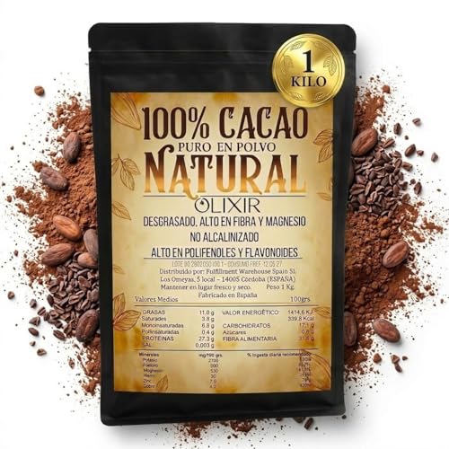 Cacao Puro No Alcalinizado | Blend Artesano Aromático y Balanceado | 100% Natural y Sin Azúcar | Alto en Antioxidantes y Fibra | 10-12% Grasa | Repostería, Smoothies, Chocolate Caliente (1 kilo)