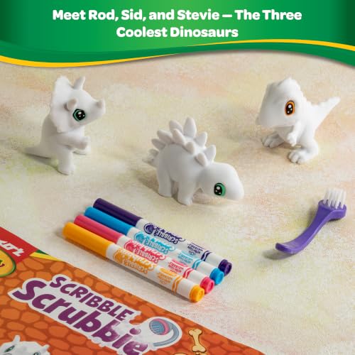 Image of Luxor Crayola Scribble Scrubbie Pets Dinosaurs Playset, 3 Washable Dino Figures, 4 Markers & 1 Scrub Brush, Non-Toxic, Gift for Kids