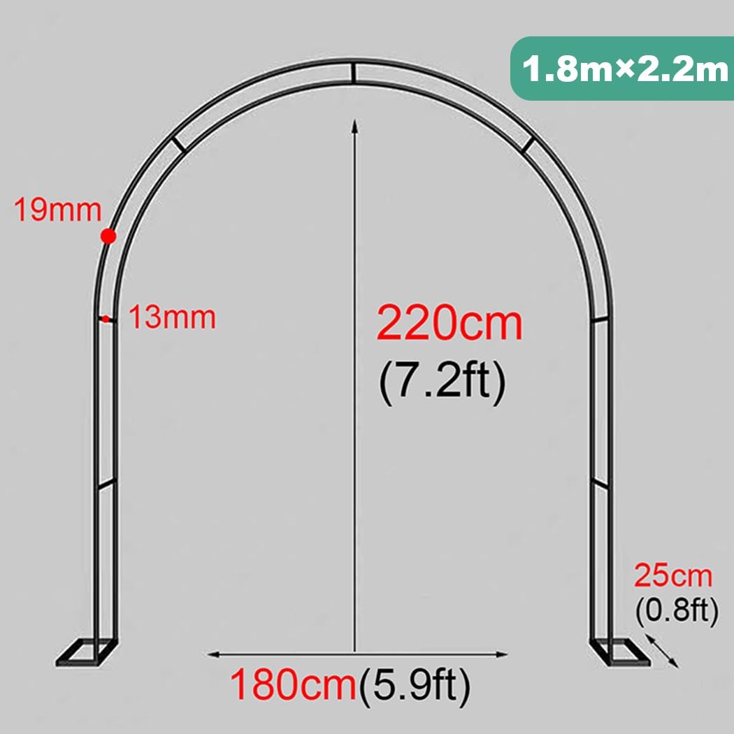 Metalowa kratka ogrodowa do roślin pnących, 1,8 m x 2 m, czarna łuk zewnętrzny/wewnętrzny, do samodzielnego wykonania, na wesela, imprezy i do dekoracji ogrodu