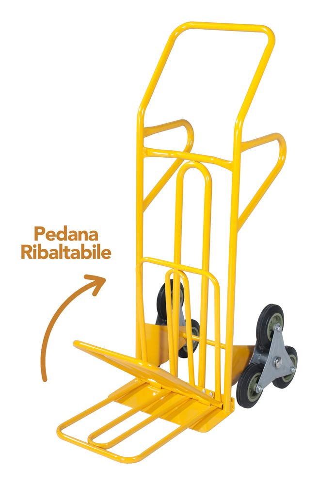 VERDELOOK Carrello portatutto sali scendi a Tre Ruote, Portata 250 kg, 88x42,5xh127 cm, Giallo