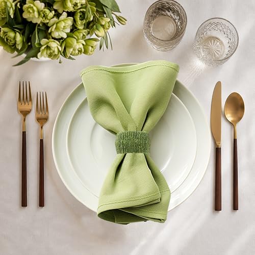 Image of COTTON CRAFT Glitz Beaded Napkin Rings - Set of 12 - Handmade Green Napkin Ring Holders for Dining Table Decor - Elegant Beaded Napkin Rings for Weddings, Parties, Brunch, Holiday Table Settings