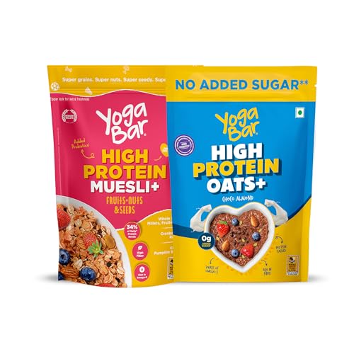 Image of Yogabar Protein Muesli Choco Almond Cranberry & Protain Oats Fruit & Super Seeds 850G each Combo|With Probiotics And Whey|No Refined Sugar|Easy On gut|| Protein Snack|High Fiber Food|Breakfast Cereal