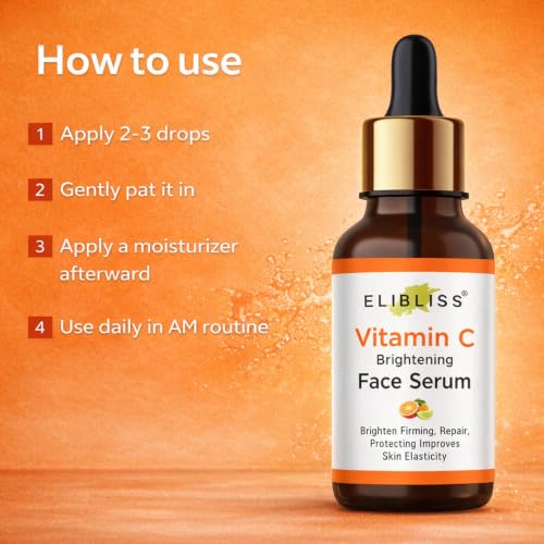 Image of Elibliss Vitamin C Face Serum | Brightening Serum for Dark Spots, Dull Skin & Uneven Skin Tone | Helps Repair Skin, Improve Elasticity & Hydration | Daily Use for Men & Women 30ml x 2