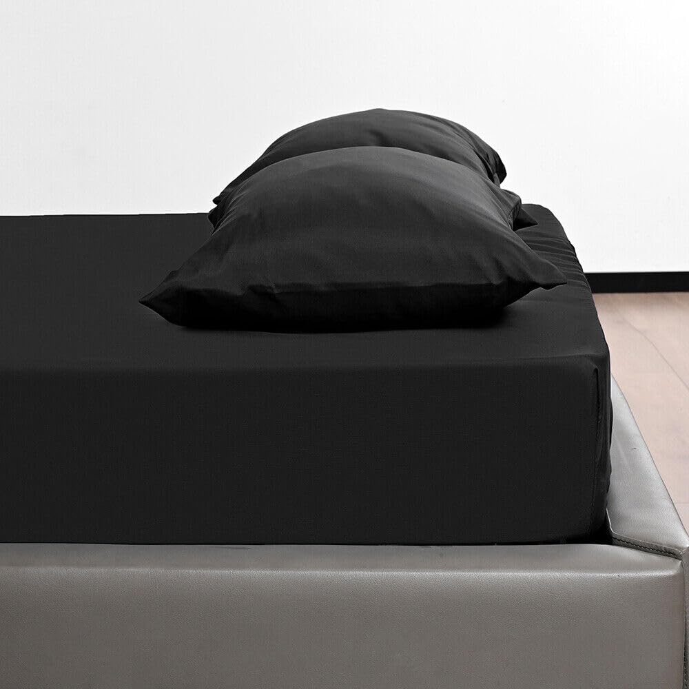 KHIM Luxury Extra Deep Fitted Sheet 16”/40CM Breathable Poly Cotton Plain Soft Long-Lasting Bed Sheet Single Double King Super King (Black - Image 4