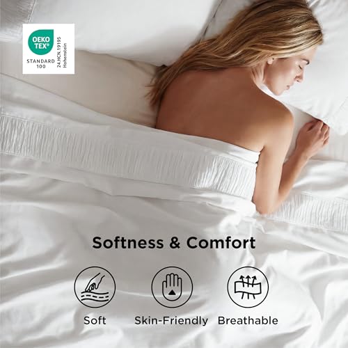 Image of Bedsure Full Size Sheets - 4 Pieces Soft, Breathable, Cooling Bed Sheets | Hotel Luxury Bedding, Oeko-Tex , Easy Care, Deep Pocket, Fade Resistant, Shrink Resistant, Sturdiness, Emboss Design