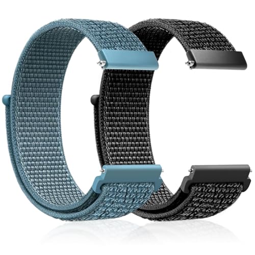 NEUTYPECHIC 2 Piezas Correa Reloj 22mm, Correa Reloj Inteligente de Velcro para Samsung Galaxy/HuaWei/TicWatch/LG/Amazfit, Correas Reloj para Damas y Caballeros, Correa Reloj Negra y Azul Verd