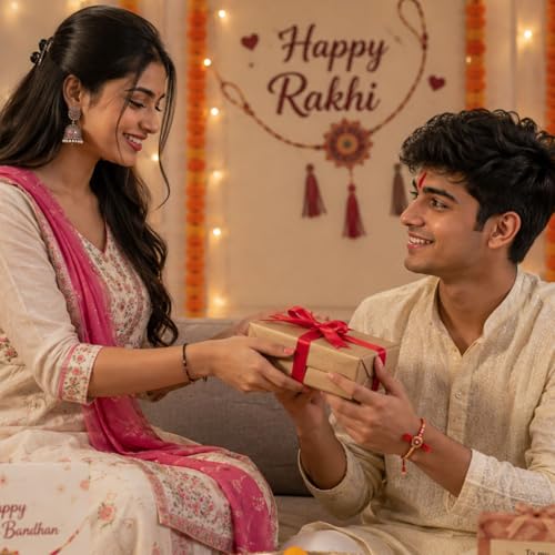 Image of Personalized Name Glass Tumbler with Krishna Rakhi Gift Set for Raksha Bandhan | Custom Engraved Sipper Cup with Designer Rakhi, Roli Chawal Gift for Brother