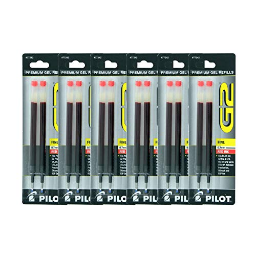 Pilot G2, Dr. Grip Gel/Ltd, ExecuGel G6, Q7 Rollerball Gel Ink Pen Refills Red 7 mm 12 Pack