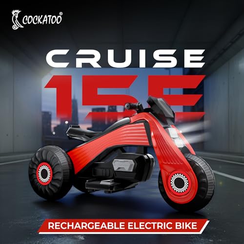 Image of Cockatoo 15E Cruise Rechargable Electric Bike for Kids with Music and LED Light, Kids Scooter Bike for 3+Yrs Boys&Girls Powered by 6V & 4.5 AH Battery for 4.5Hr-6Hr Ride with Foot Accelerator