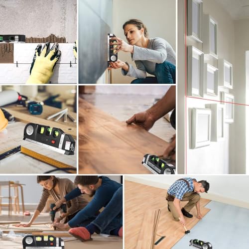 Image of Laser Level Pro 3 with Measuring Tape 8FT (2.5m) | Multi-Function Laser Level Tool with Horizontal & Vertical Alignment, Built-in Ruler, Bubble Level (lesar leval patti)