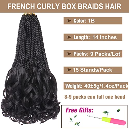 Cookoo 9 Packs French Curl Crochet Braids 14 Inch Natural Black Pre Looped French Curly Braiding Hair For Women Goddess Braids Hair With Curly Wavy Ends Synthetic Hair Extensions 1B# #TOP1