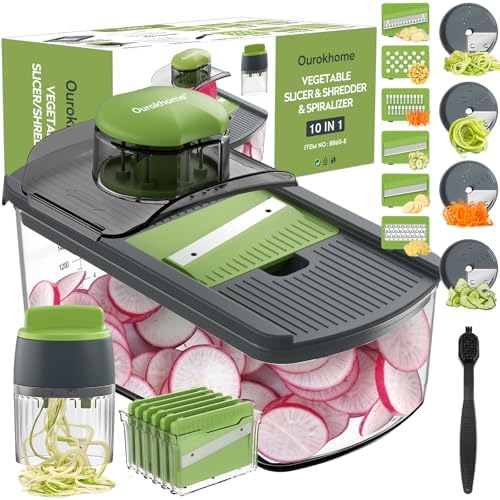 Ourokhome Mandolin Slicer with Handheld Spiralizer, Hand Safe Veg...