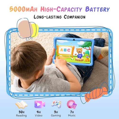 Image of Kids Tablet 10 inch, Android 16 Tablet for Kids Space, Parental Control, 16GB RAM 64GB ROM, 2TB Expand, Includes Case & Stylus Pen, Pre-Installed Educational Apps, Eye Protection, Blue