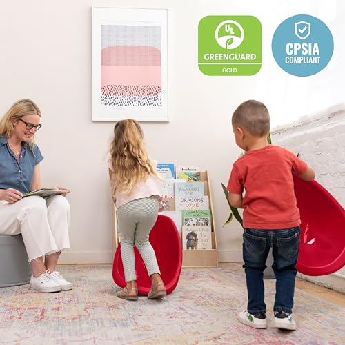 Image of ECR4Kids Plastic Leaf Scoop Floor Rocker Seat, Classroom Furniture, Red, 6-Piece