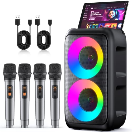 Image of Karaoke Machine for Adults Kids, Bluetooth Speaker 4 Wireless Microphones