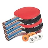 Killerspin JET SET 4 Ping Pong Paddle Set with 6 Balls – Beginner Table Tennis Racket Set| 5 Layer Wood Blade, Jet Basic Rubbers, Flared Handle| Practice Quality Ping Pong Racket Set|