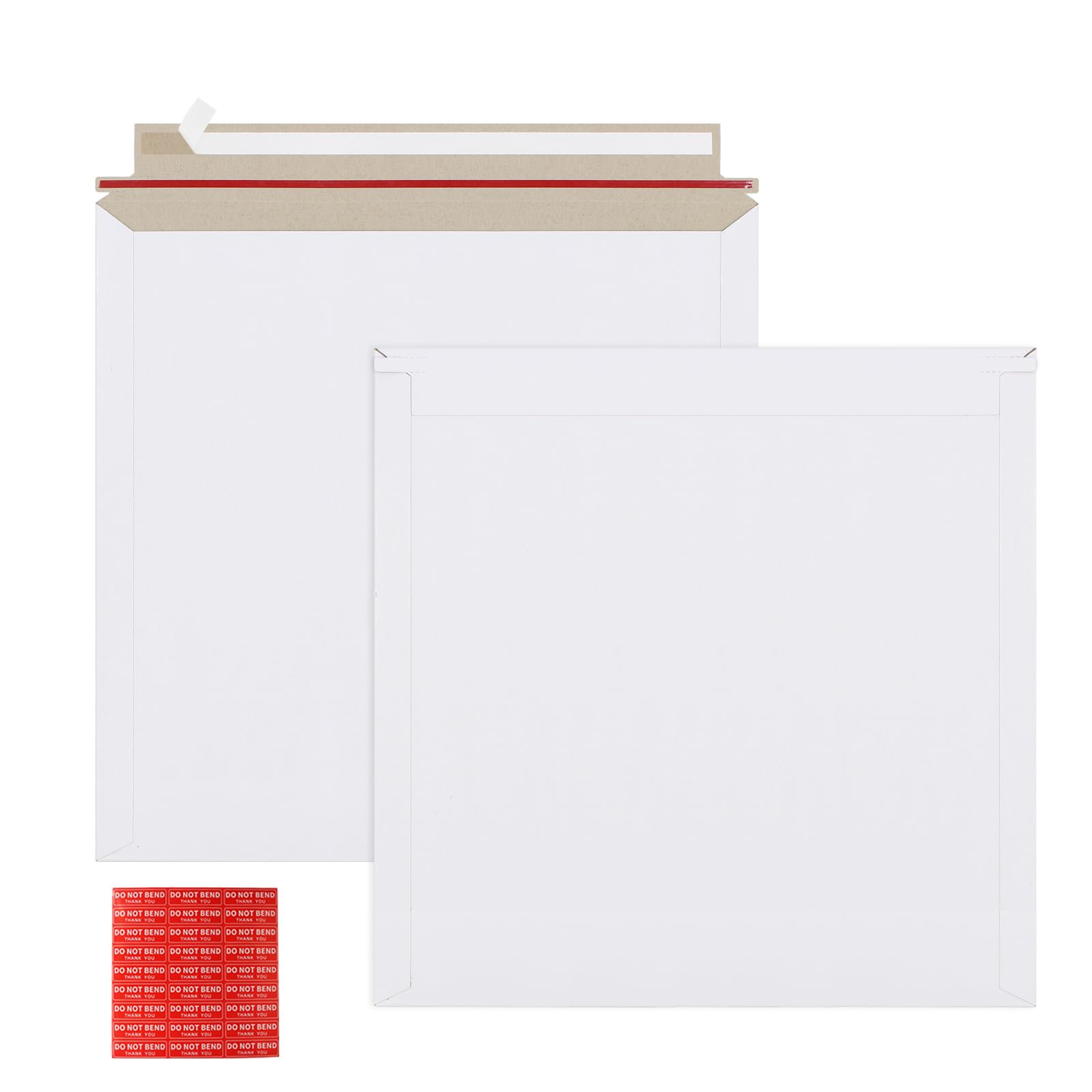 zmybcpack 25 Pack 12.5x12.5 inch Rigid Mailer Self Seal Photo Document Mailers Stay Flat White Cardboard Envelopes White Photography Mailers for CD,