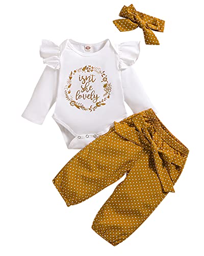Image of Saeaby Infant Baby Girl Clothes Newborn Girl Outfit Long Sleeve Romper Pants Set Cute Baby Clothes for Girls Fall/Winter