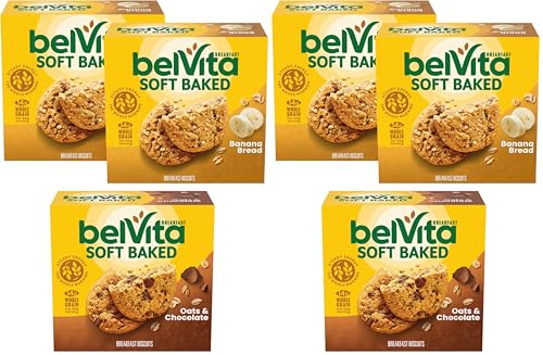 belVita Soft Baked Breakfast Bars Variety Packs, Banana Bread and Oats & Chocolate (1 Biscuit Per Pack) (Pack of 30)